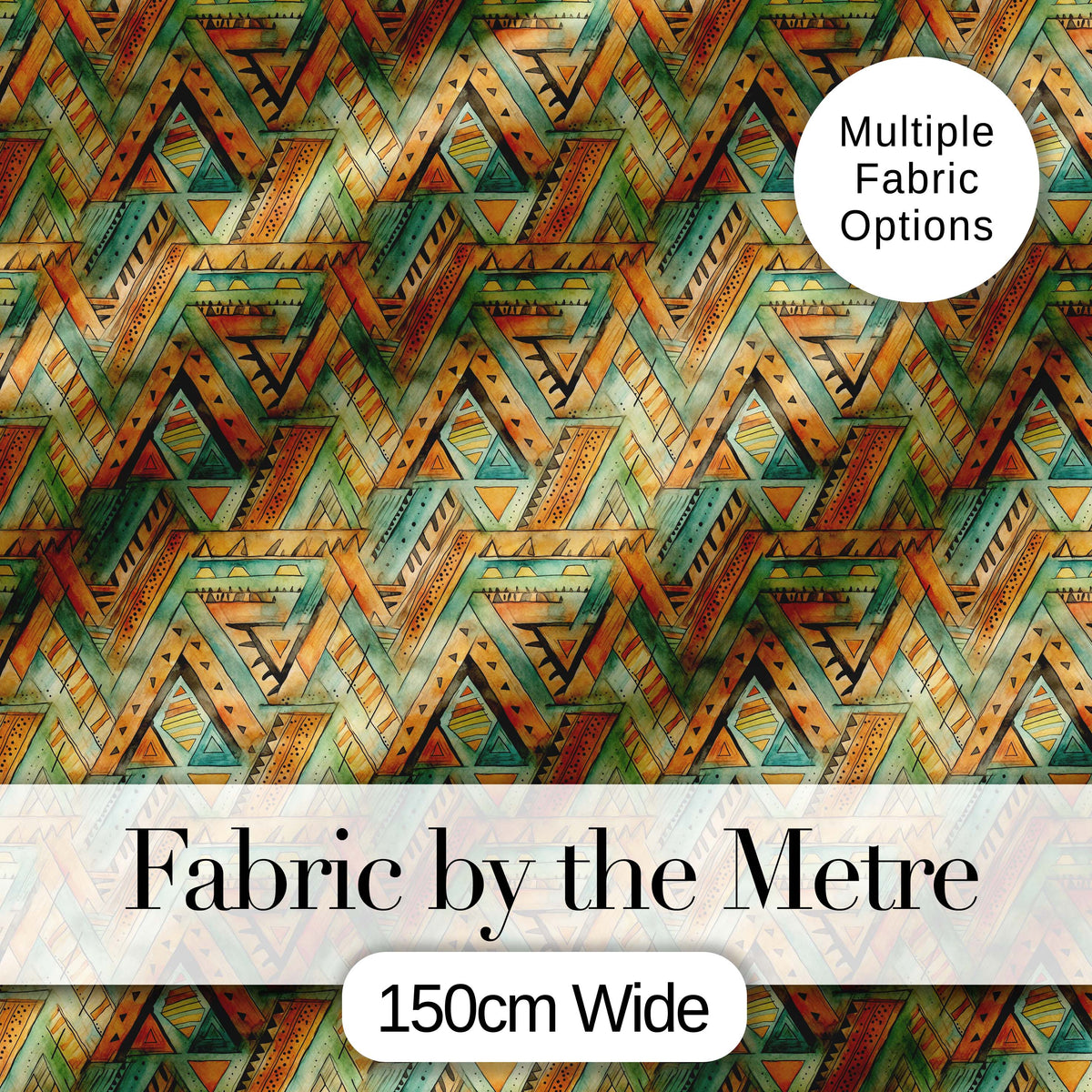 Boho Tribal Geometric Watercolor Shapes Seamless Pattern Digital Print Fabric by the Metre UK Sewing Quilting Textile Design