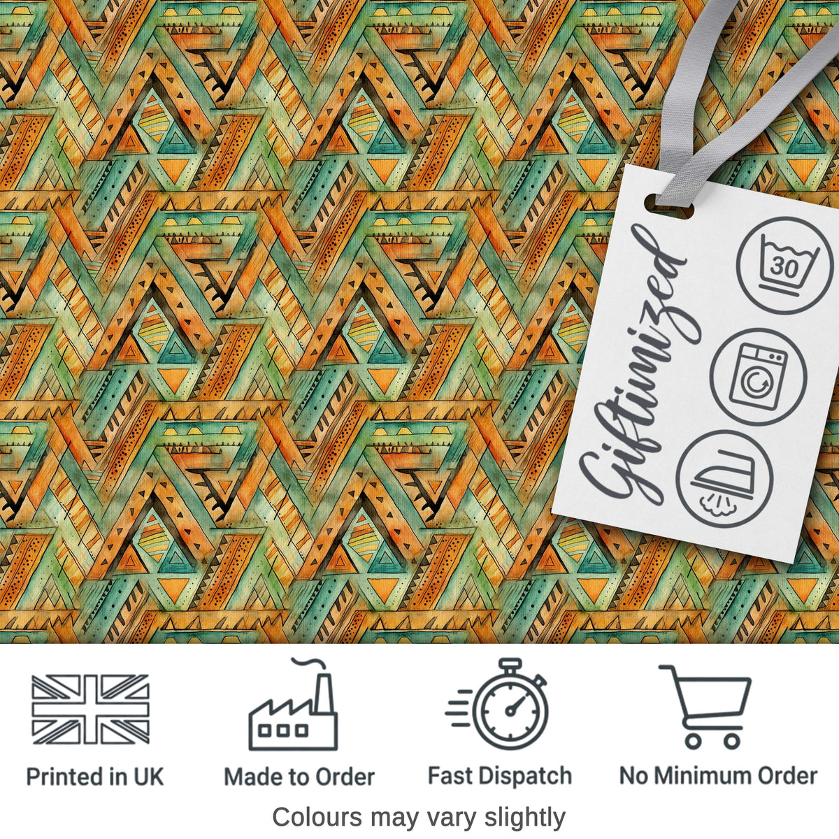 Boho Tribal Geometric Watercolor Shapes Seamless Pattern Digital Print Fabric by the Metre UK Sewing Quilting Textile Design