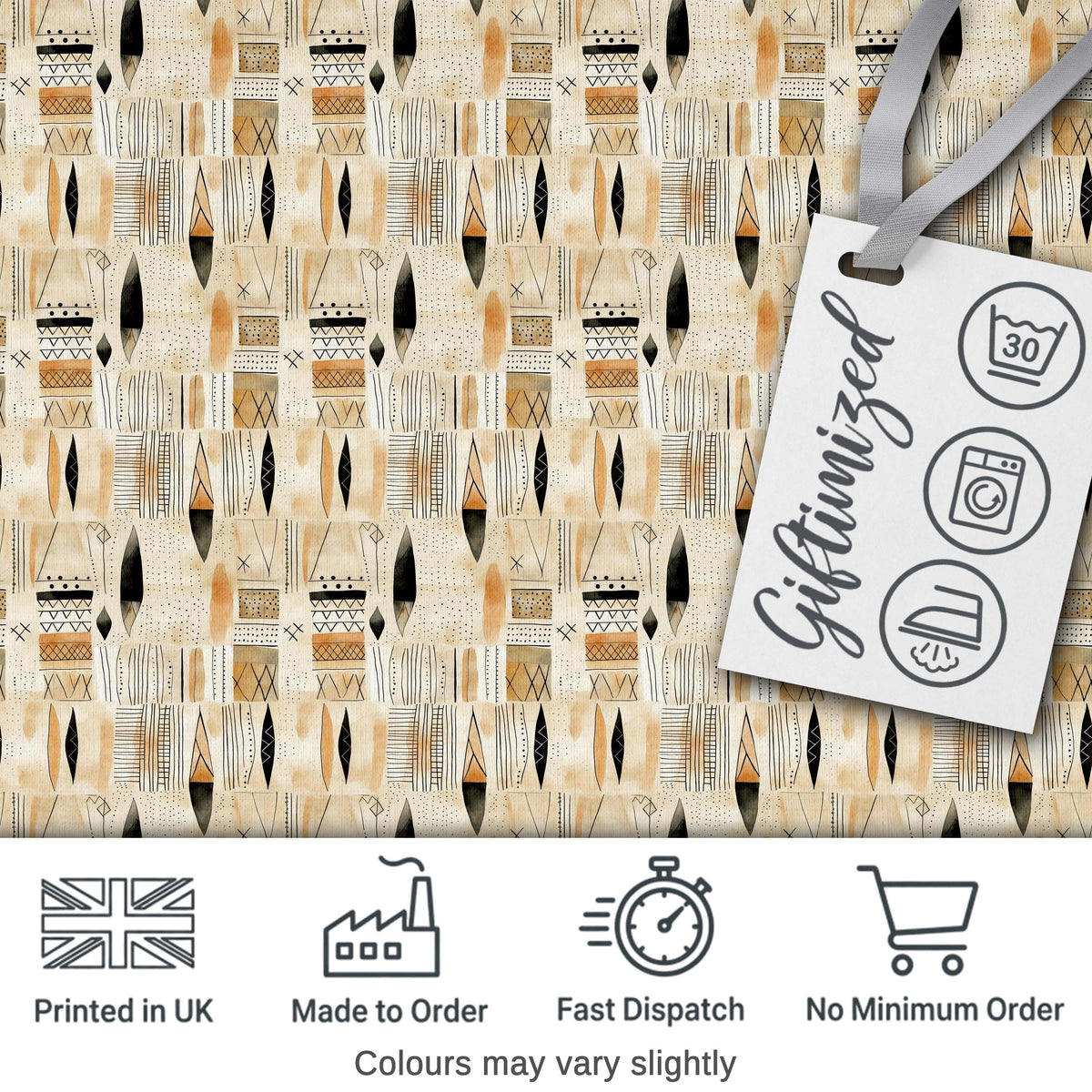 Neutral Tribal Geometric Shapes Earth Tone Watercolor Seamless Pattern Digital Print Fabric by the Metre UK Sewing Quilting Textile Design