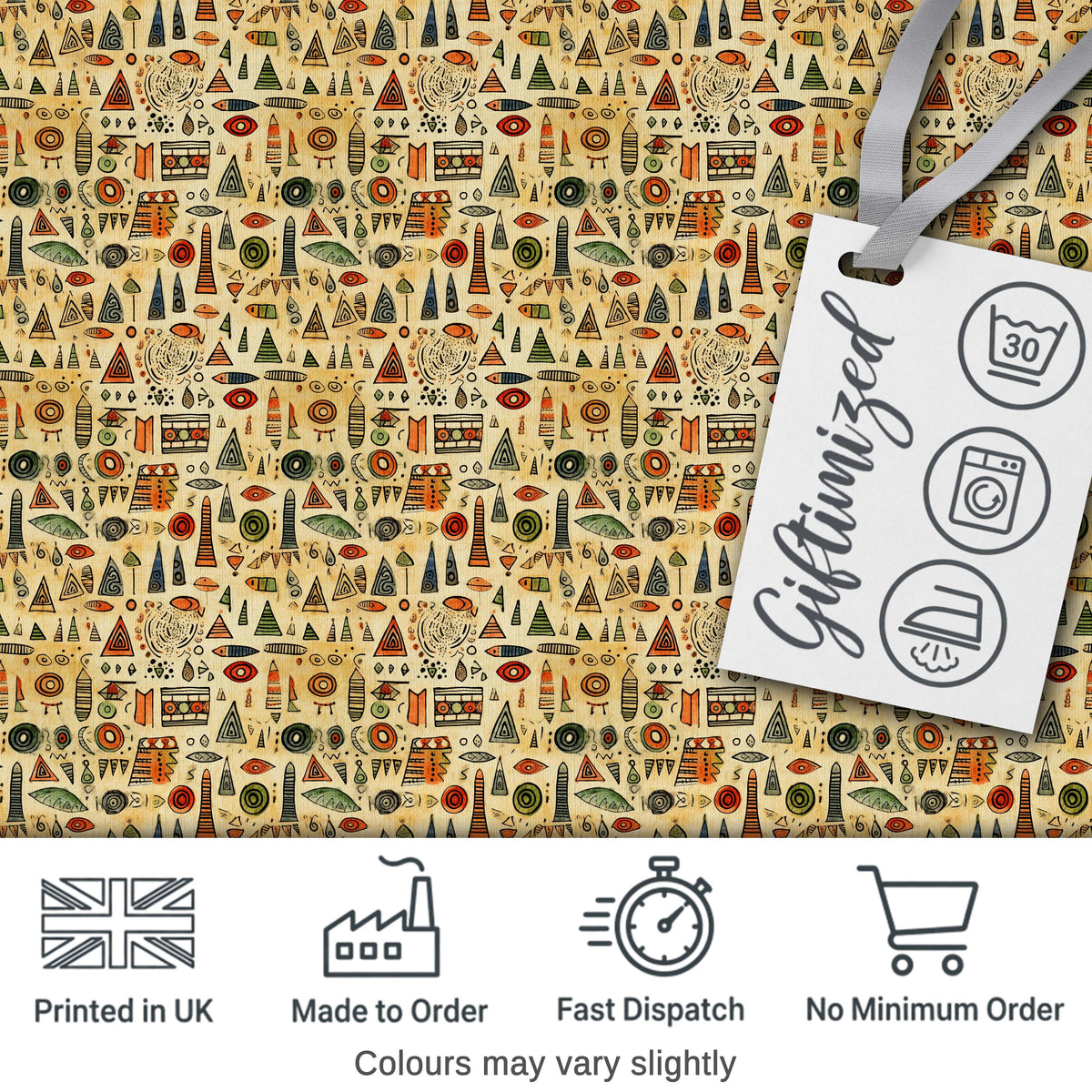 Earthy Tribal Symbols Hand Drawn Ethnic Seamless Pattern Digital Print Fabric by the Metre UK Sewing Quilting Textile Design