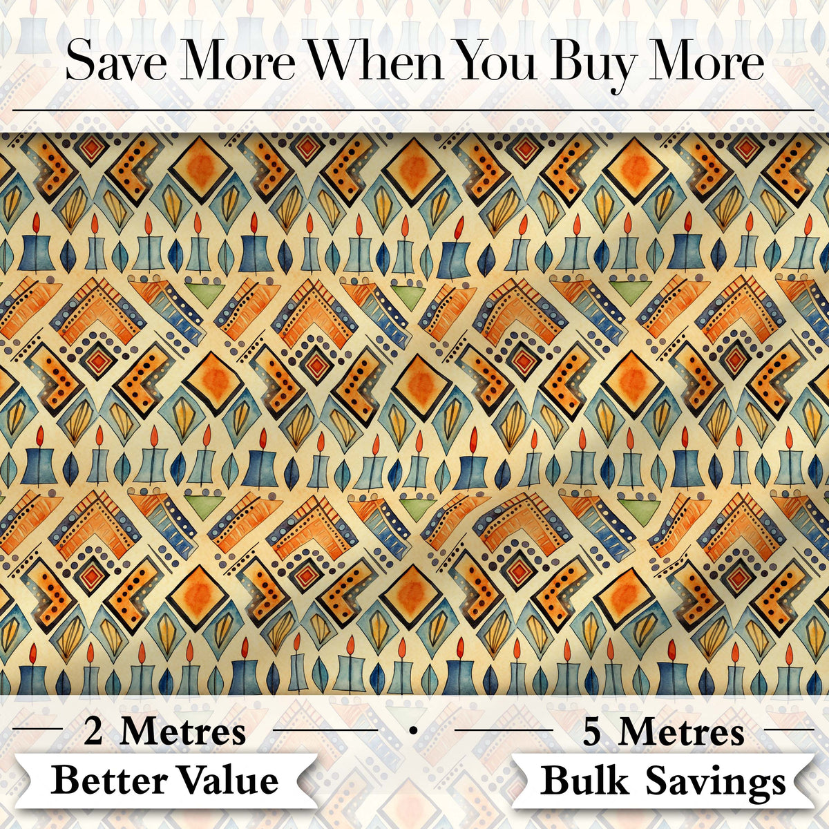 Geometric Tribal Candle Motif Ethnic Pattern Seamless Pattern Digital Print Fabric by the Metre UK Sewing Quilting Textile Design