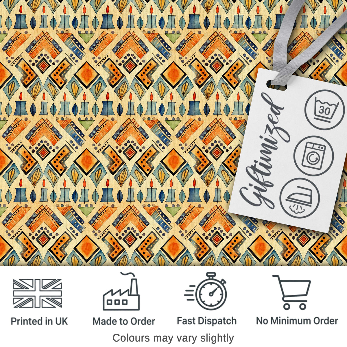 Geometric Tribal Candle Motif Ethnic Pattern Seamless Pattern Digital Print Fabric by the Metre UK Sewing Quilting Textile Design