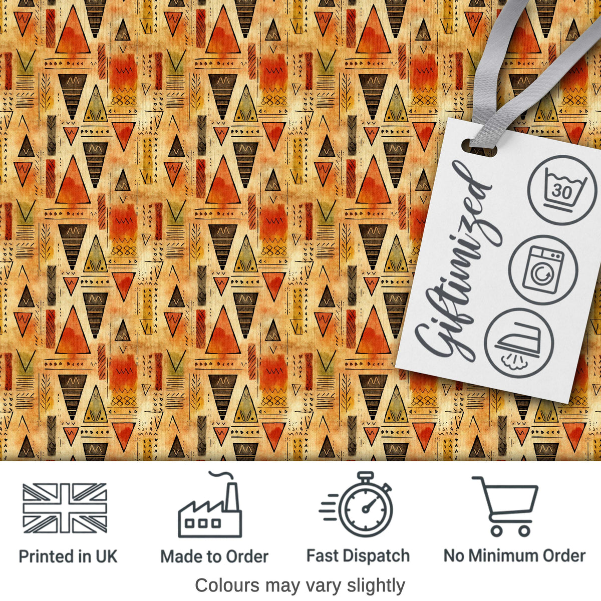 Abstract Tribal Triangle Shapes Warm Earthy Seamless Pattern Digital Print Fabric by the Metre UK Sewing Quilting Textile Design