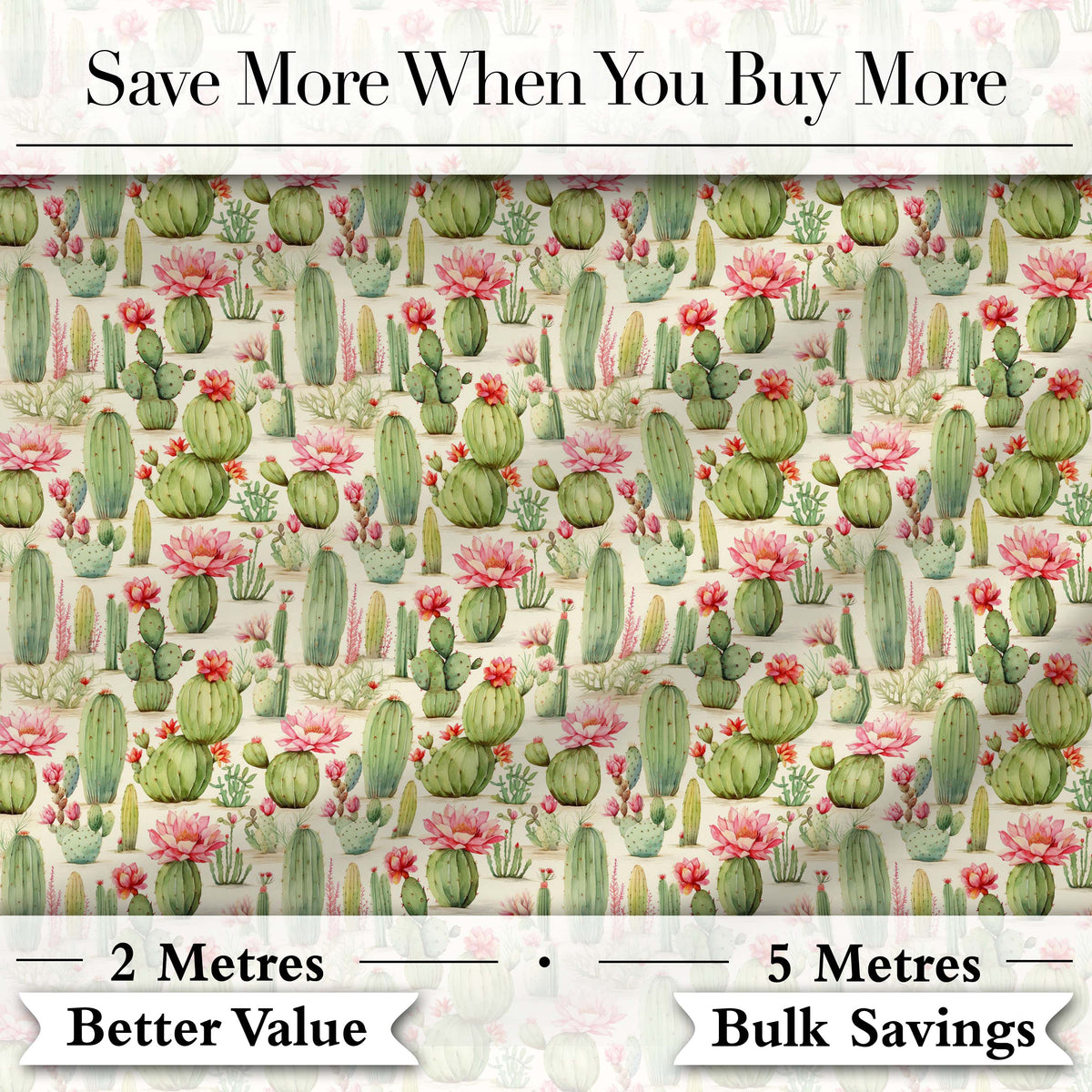 Watercolor Cactus Succulent Garden Soft Pastel Desert Seamless Pattern Digital Print Fabric by the Metre UK Sewing Quilting Textile Design
