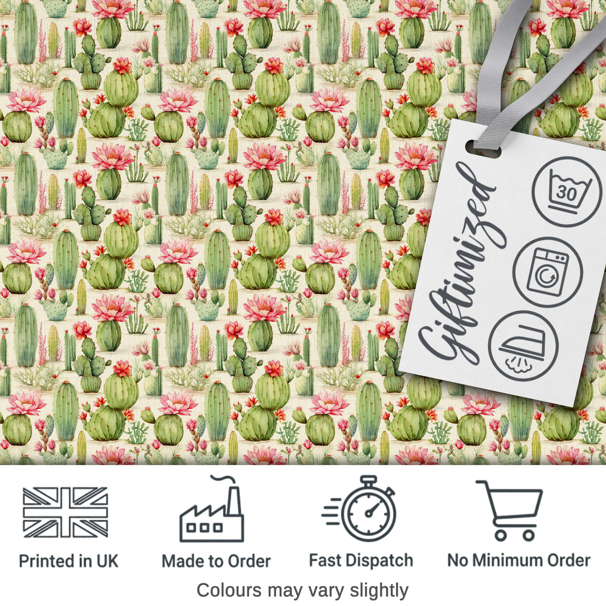 Watercolor Cactus Succulent Garden Soft Pastel Desert Seamless Pattern Digital Print Fabric by the Metre UK Sewing Quilting Textile Design