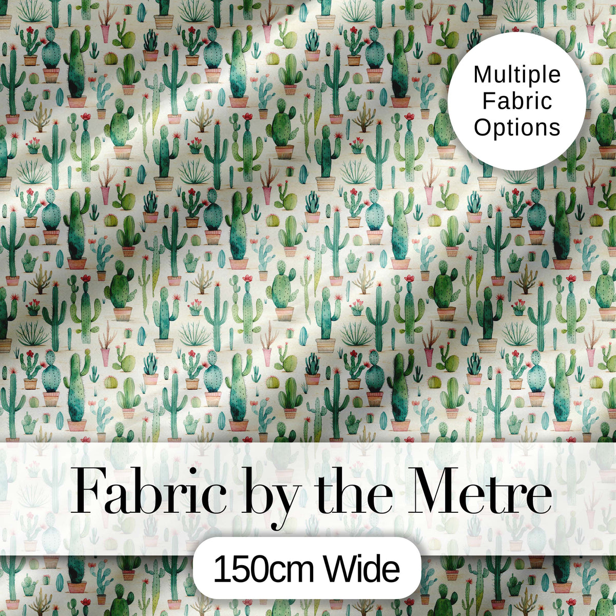 Cute Potted Cactus Succulent Collection Pastel Seamless Pattern Digital Print Fabric by the Metre UK Sewing Quilting Textile Design