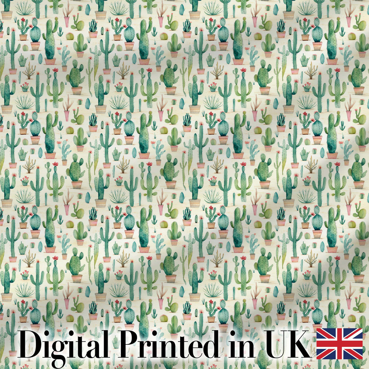 Cute Potted Cactus Succulent Collection Pastel Seamless Pattern Digital Print Fabric by the Metre UK Sewing Quilting Textile Design
