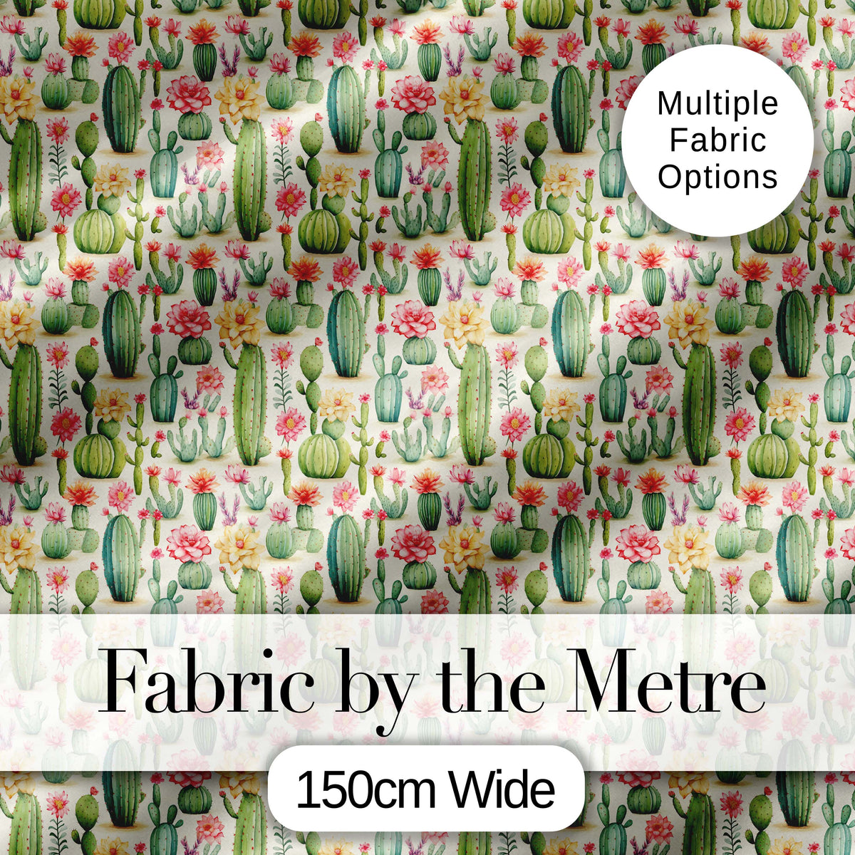 Fresh Green Cactus Floral Garden Bright Seamless Pattern Digital Print Fabric by the Metre UK Sewing Quilting Textile Design