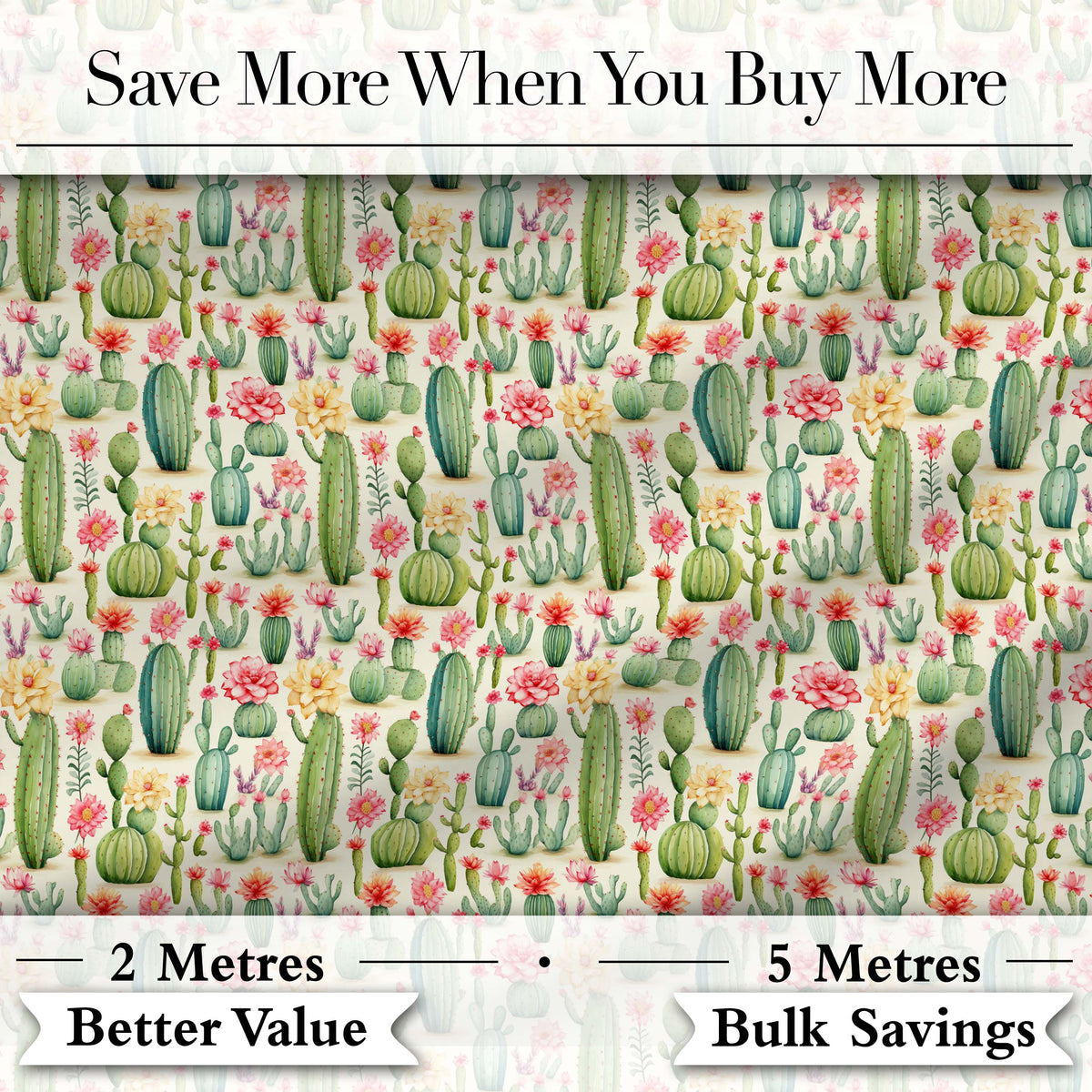 Fresh Green Cactus Floral Garden Bright Seamless Pattern Digital Print Fabric by the Metre UK Sewing Quilting Textile Design