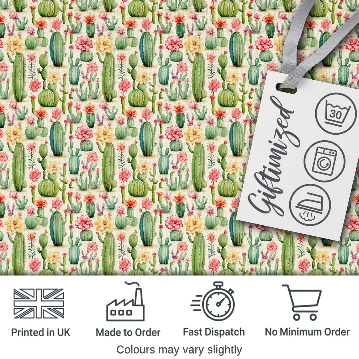 Fresh Green Cactus Floral Garden Bright Seamless Pattern Digital Print Fabric by the Metre UK Sewing Quilting Textile Design