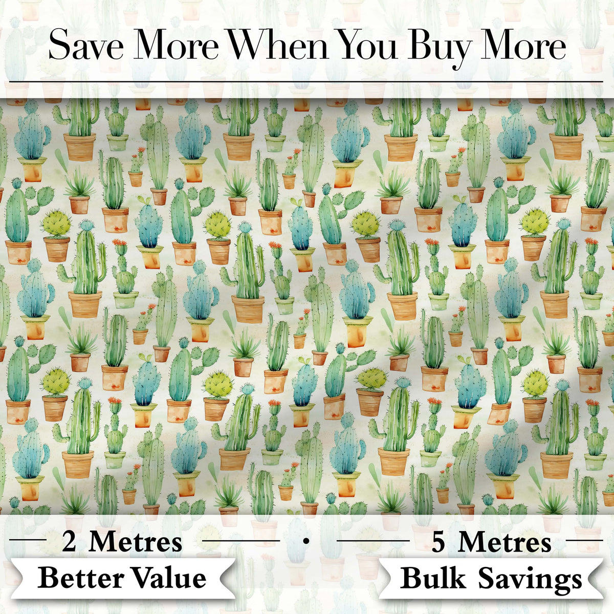 Soft Watercolor Potted Cactus Succulent Garden Seamless Pattern Digital Print Fabric by the Metre UK Sewing Quilting Textile Design