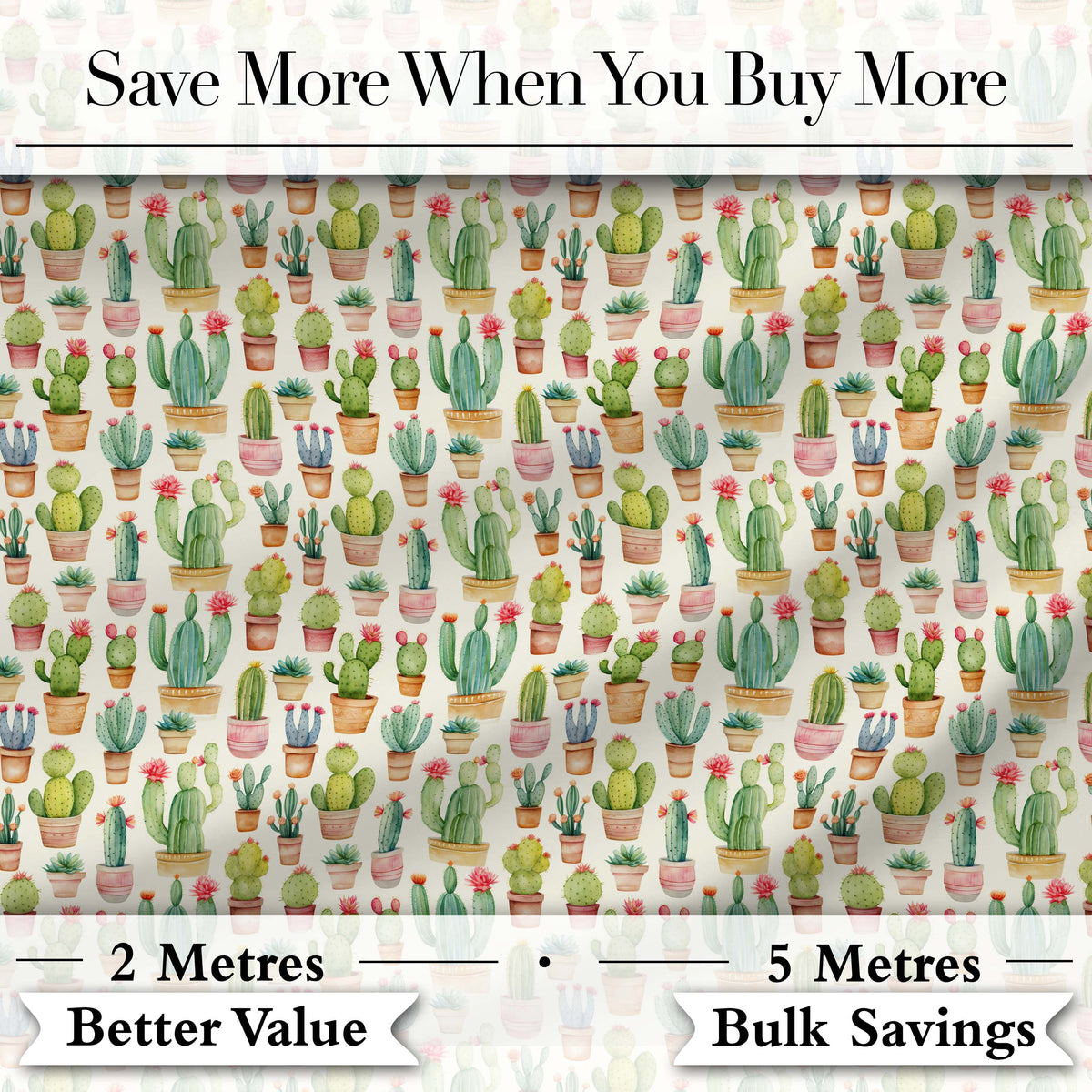 Charming Pastel Potted Cactus Succulent Garden Seamless Pattern Digital Print Fabric by the Metre UK Sewing Quilting Textile Design