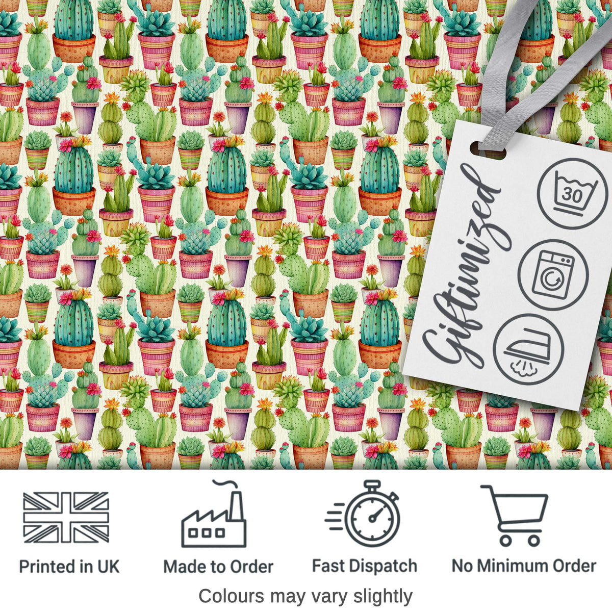 Delicate Watercolor Cactus Succulent Garden Pastel Seamless Pattern Digital Print Fabric by the Metre UK Sewing Quilting Textile Design