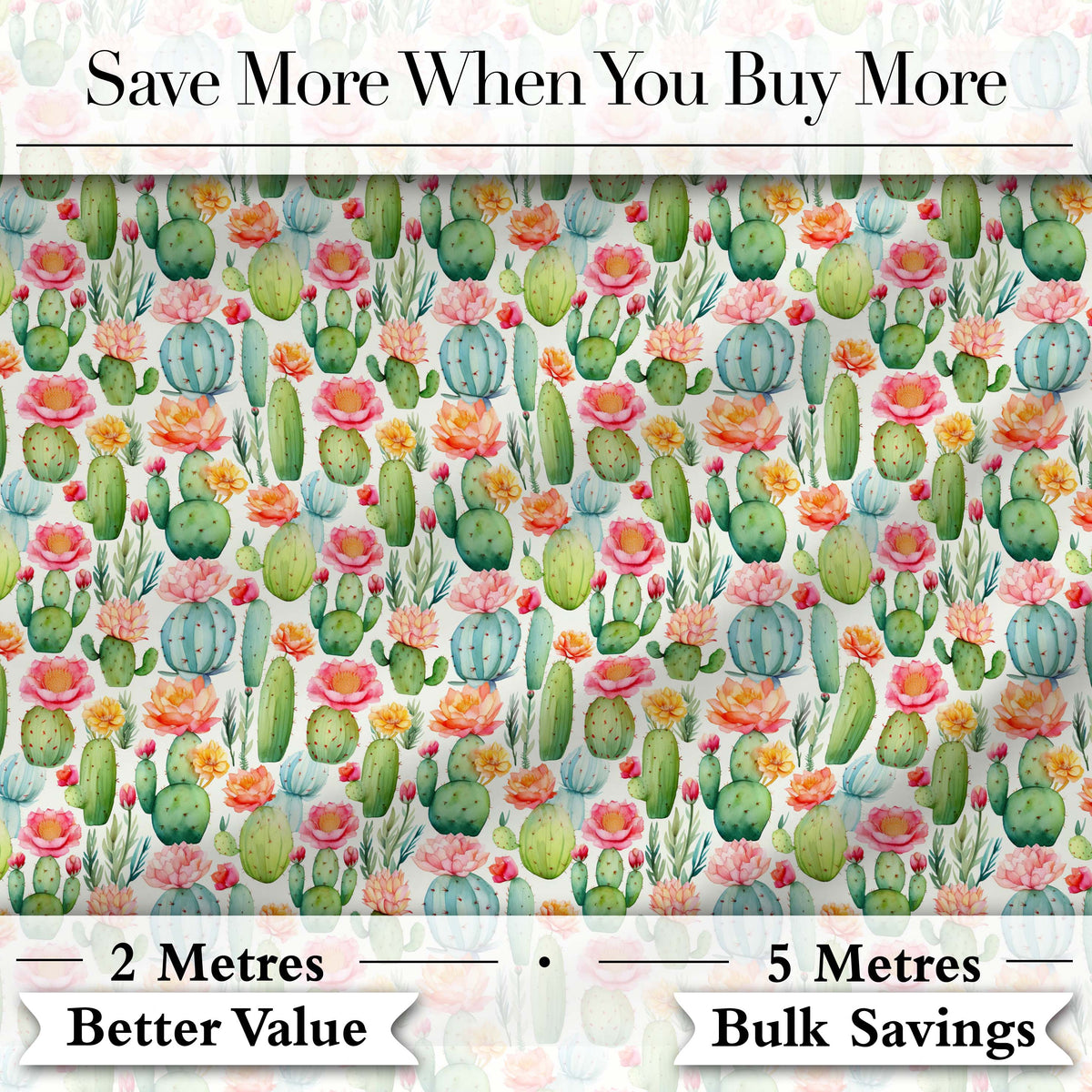 Bright Colorful Potted Cactus Succulent Collection Seamless Pattern Digital Print Fabric by the Metre UK Sewing Quilting Textile Design