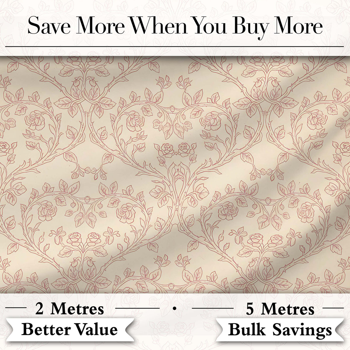 Ornate Rose Heart Vine Romantic Seamless Pattern Digital Print Fabric by the Metre UK Sewing Quilting Textile Design