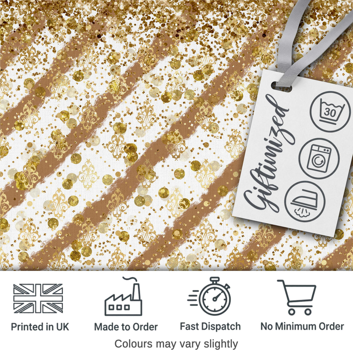 Gold Glitter Damask Stripe Elegant Seamless Pattern Digital Print Fabric by the Metre UK Sewing Quilting Textile Design Luxury