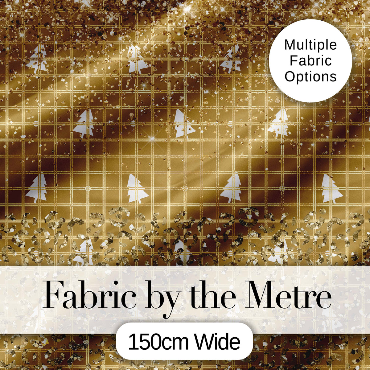 Gold Grid Christmas Tree Glitter Seamless Pattern Digital Print Fabric by the Metre UK Sewing Quilting Textile Design Festive