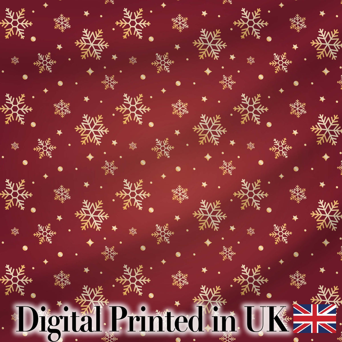 Red Gold Snowflake Star Seamless Pattern Digital Print Fabric by the Metre UK Sewing Quilting Textile Design Classic Christmas