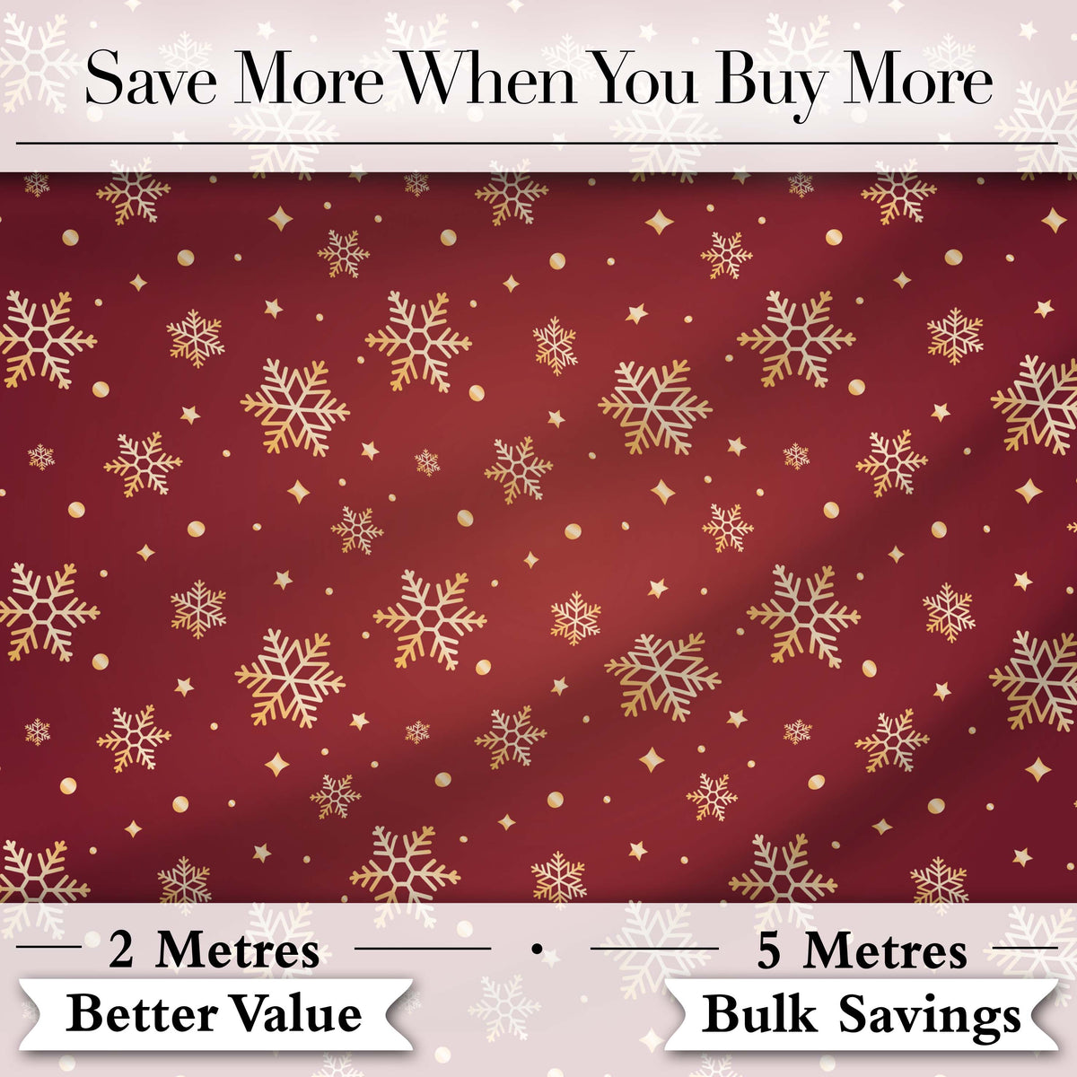 Red Gold Snowflake Star Seamless Pattern Digital Print Fabric by the Metre UK Sewing Quilting Textile Design Elegant Festive Winter
