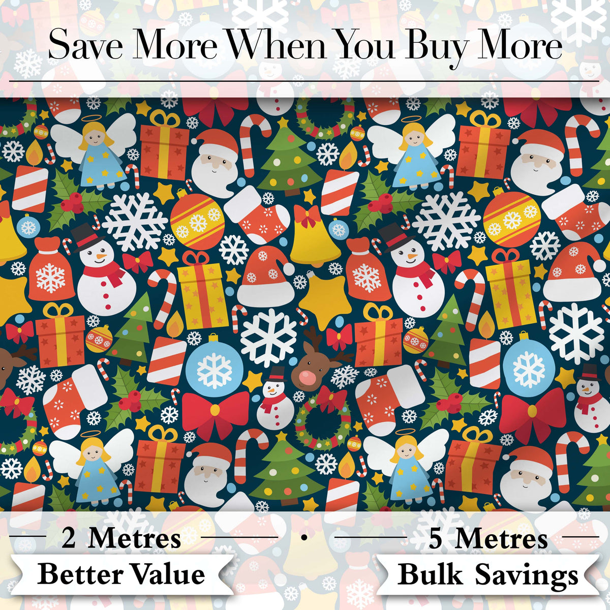 Cute Christmas Santa Snowman Reindeer Gift Seamless Pattern Digital Print Fabric by the Metre UK Sewing Quilting Textile Festive