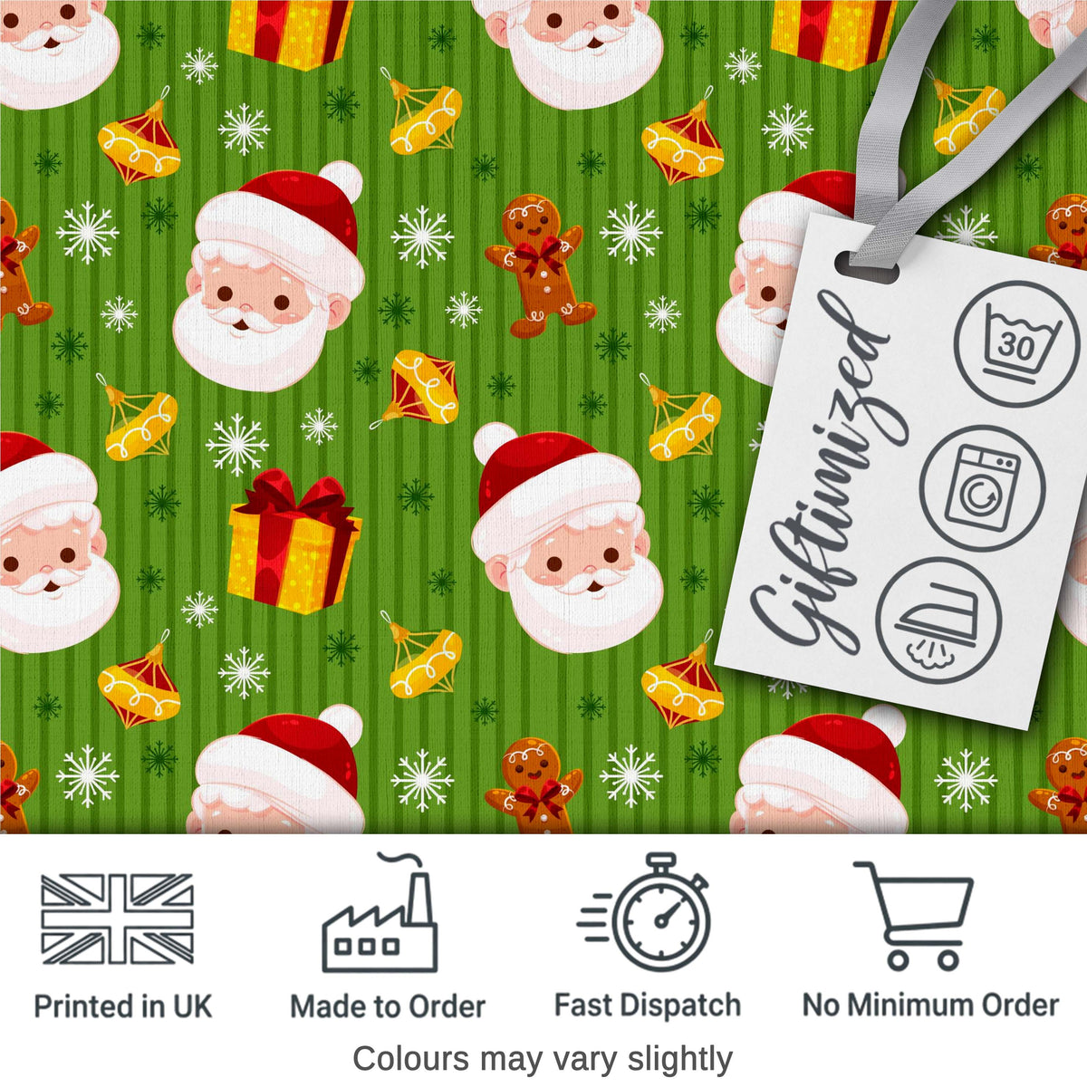 Cute Santa Claus Gingerbread Gift Snowflake Festive Seamless Pattern Digital Print Fabric by the Metre UK Sewing Quilting Textile