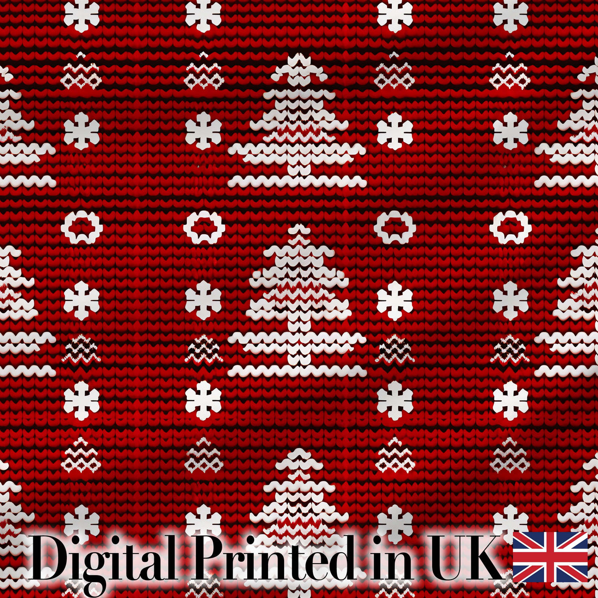 Cute Red White Knitted Christmas Tree Snowflake Nordic Seamless Pattern Digital Print Fabric by the Metre UK Sewing Quilting Textile