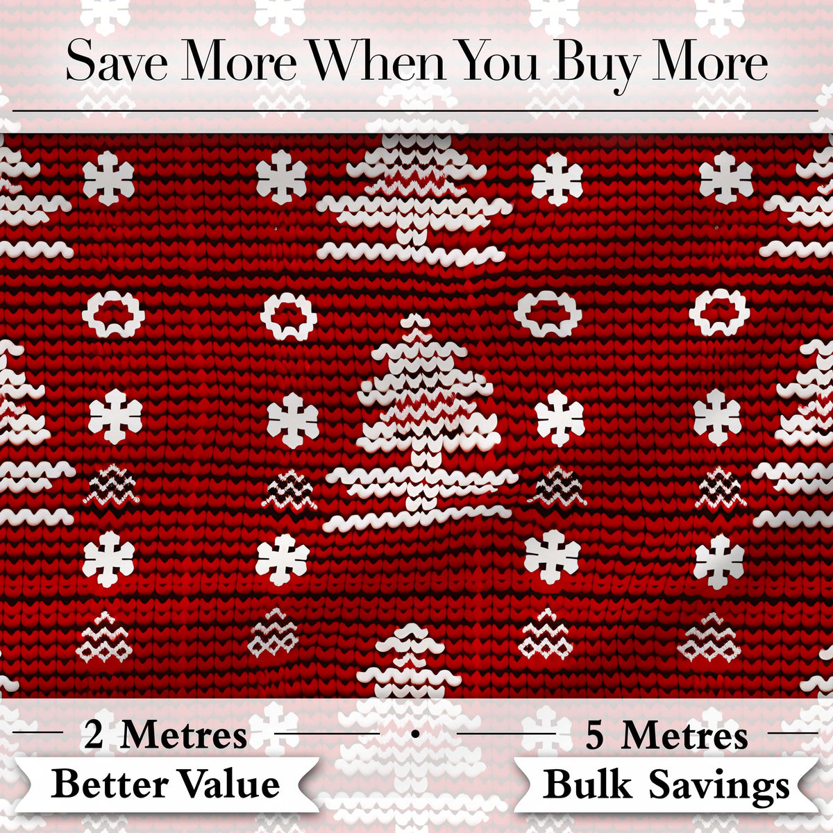 Cute Red White Knitted Christmas Tree Snowflake Nordic Seamless Pattern Digital Print Fabric by the Metre UK Sewing Quilting Textile
