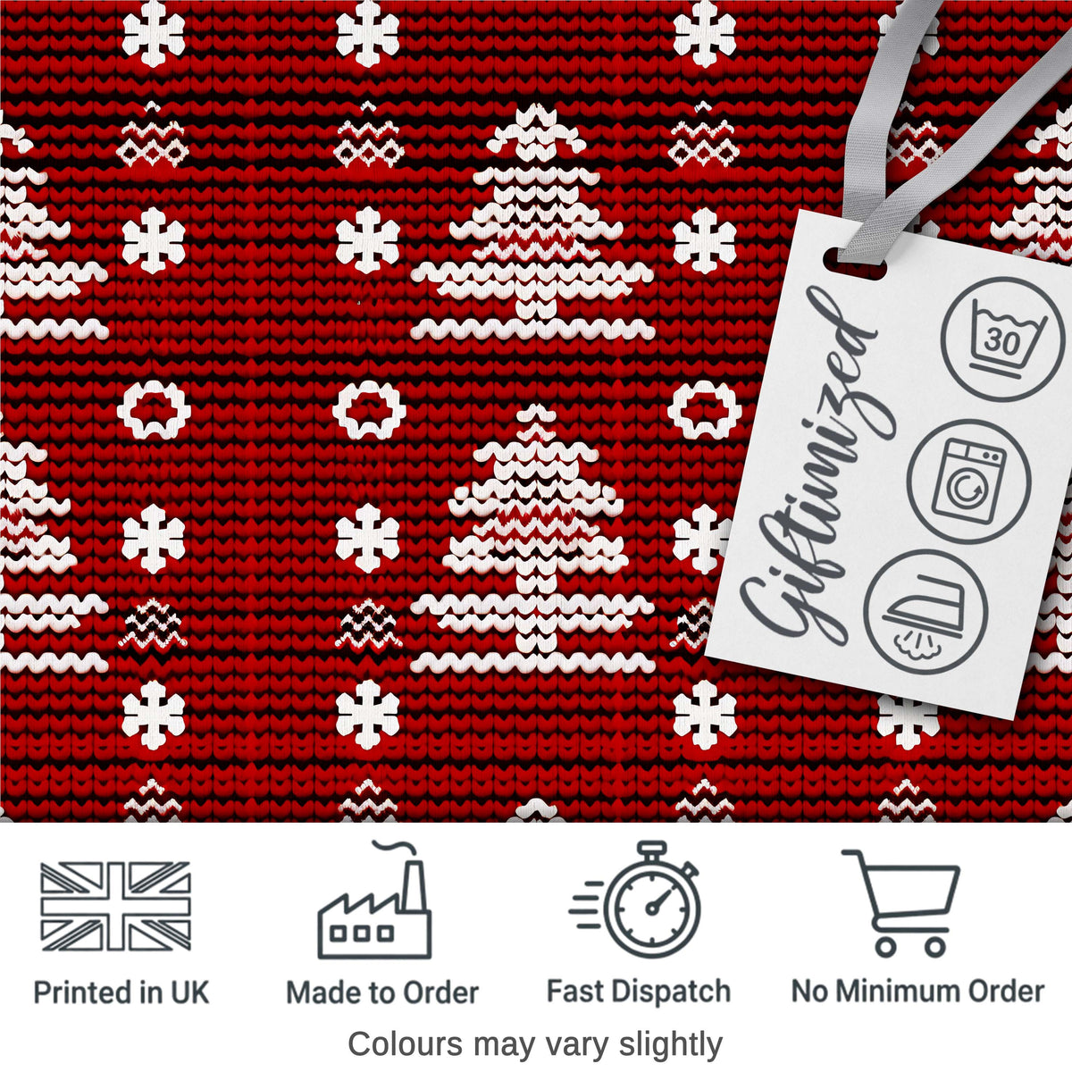 Cute Red White Knitted Christmas Tree Snowflake Nordic Seamless Pattern Digital Print Fabric by the Metre UK Sewing Quilting Textile