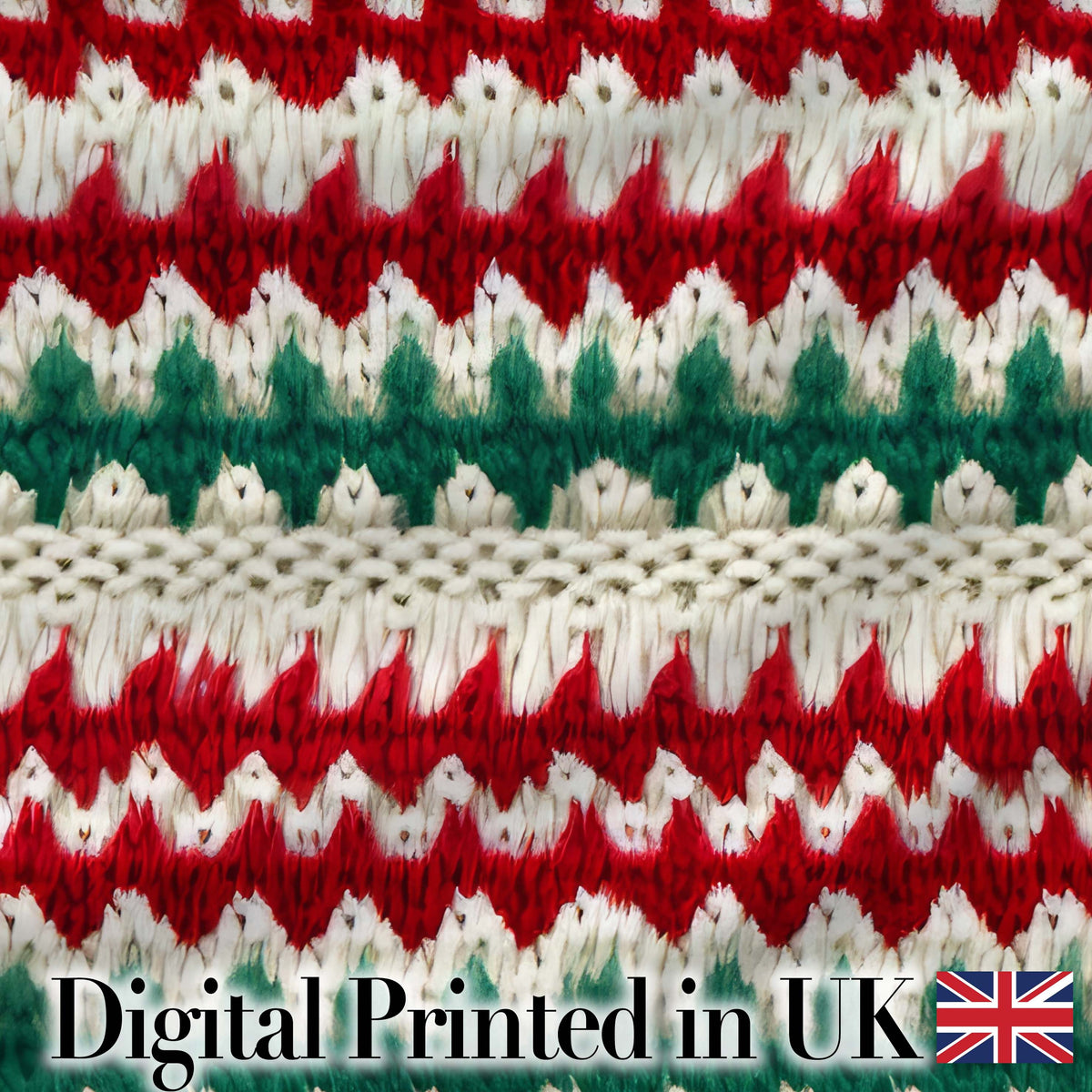 Cute Handmade Wool Knit Red Green White Cozy Seamless Pattern Digital Print Fabric by the Metre UK Sewing Quilting Textile
