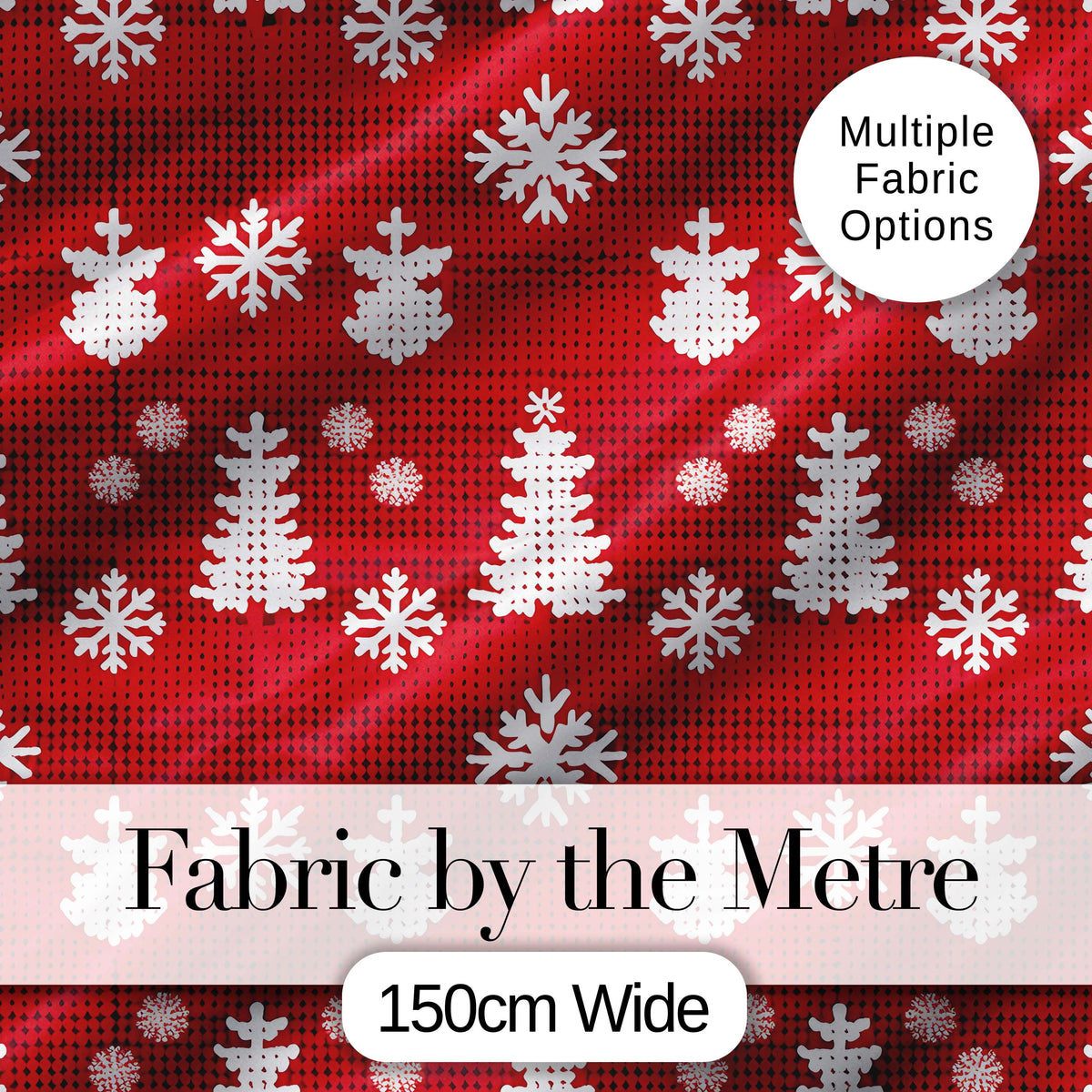 Cute Red Knitted Christmas Tree Snowflake Nordic Festive Seamless Pattern Digital Print Fabric by the Metre UK Sewing Quilting Textile