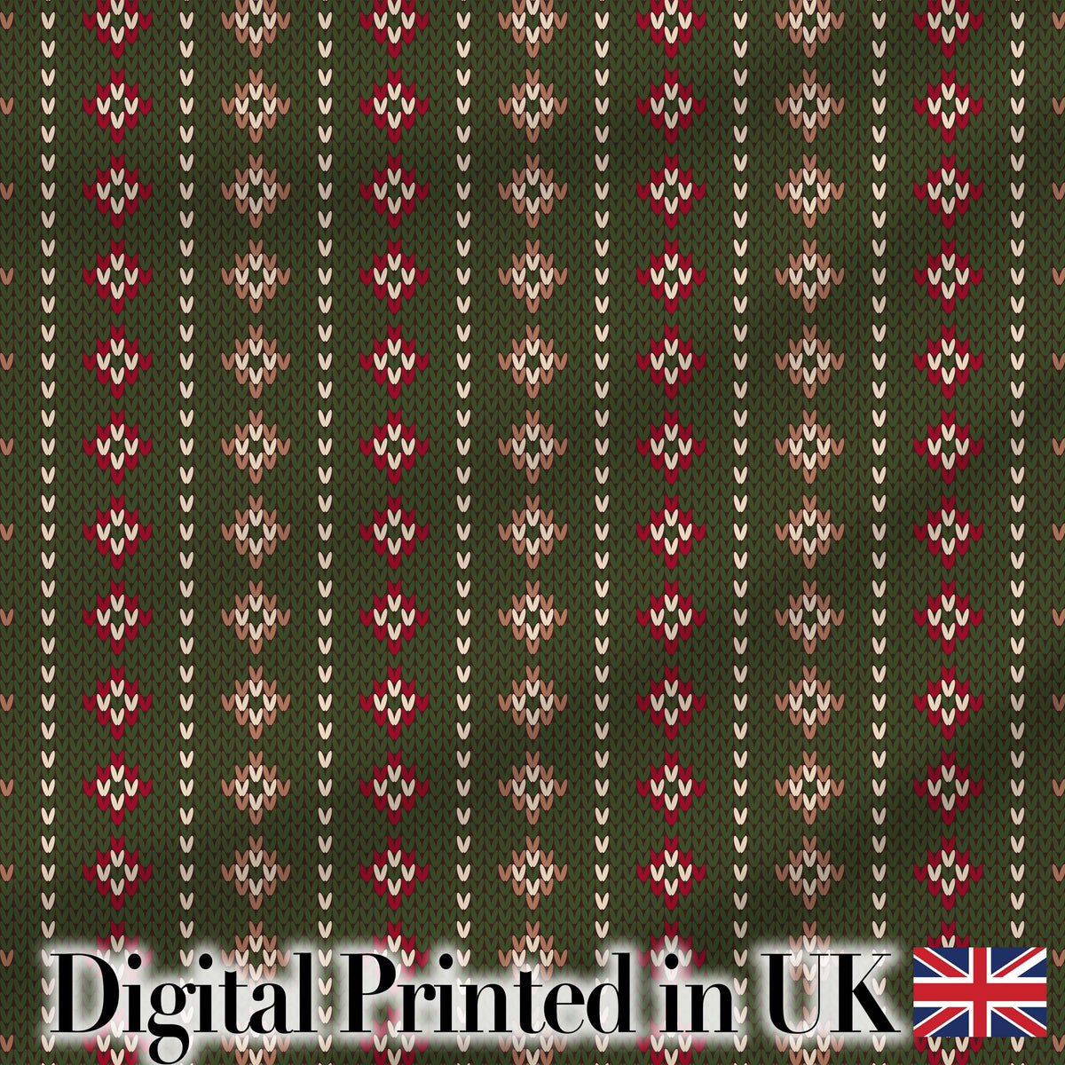 Cute Green Knitted Heart Nordic Minimal Festive Seamless Pattern Digital Print Fabric by the Metre UK Sewing Quilting Textile