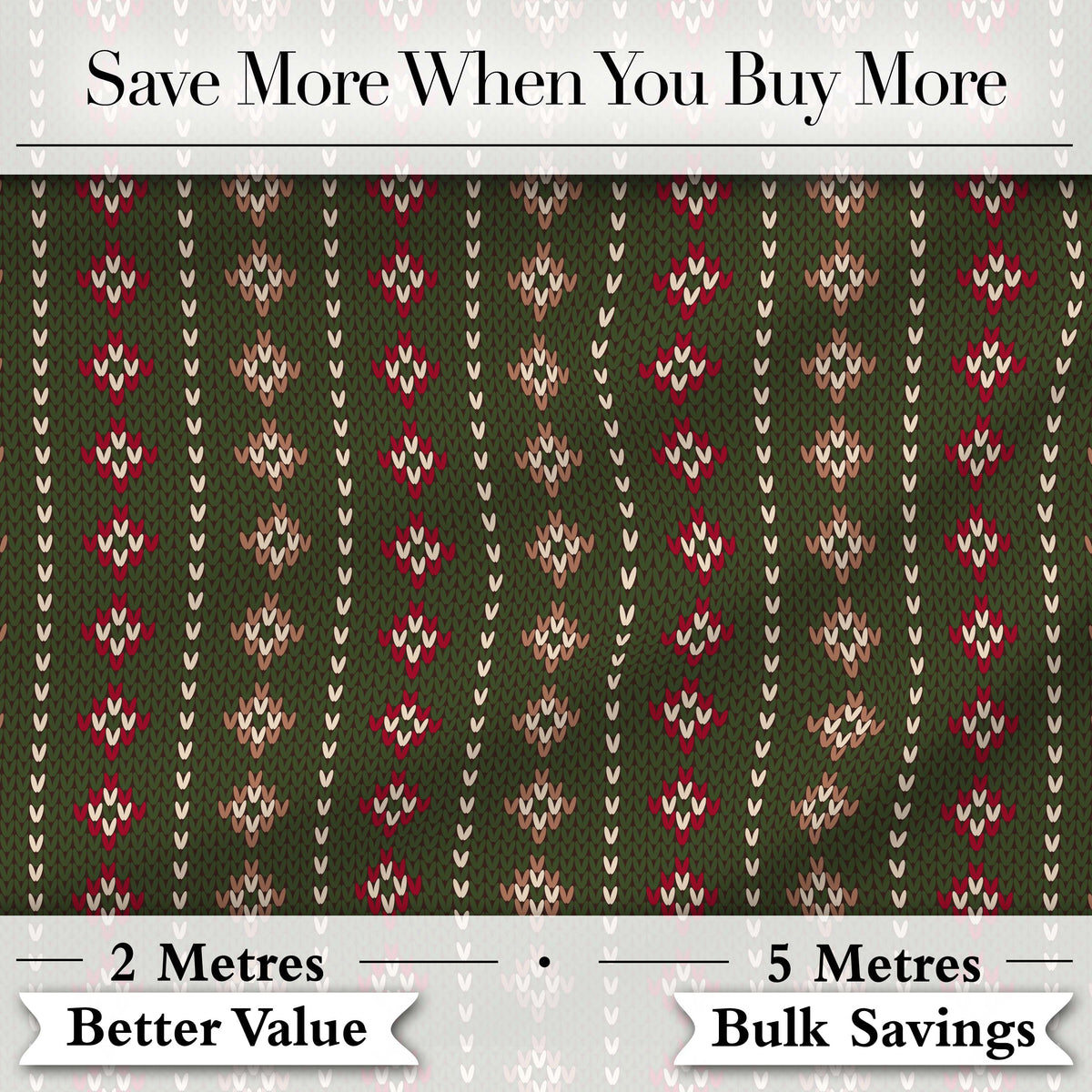 Cute Green Knitted Heart Nordic Minimal Festive Seamless Pattern Digital Print Fabric by the Metre UK Sewing Quilting Textile