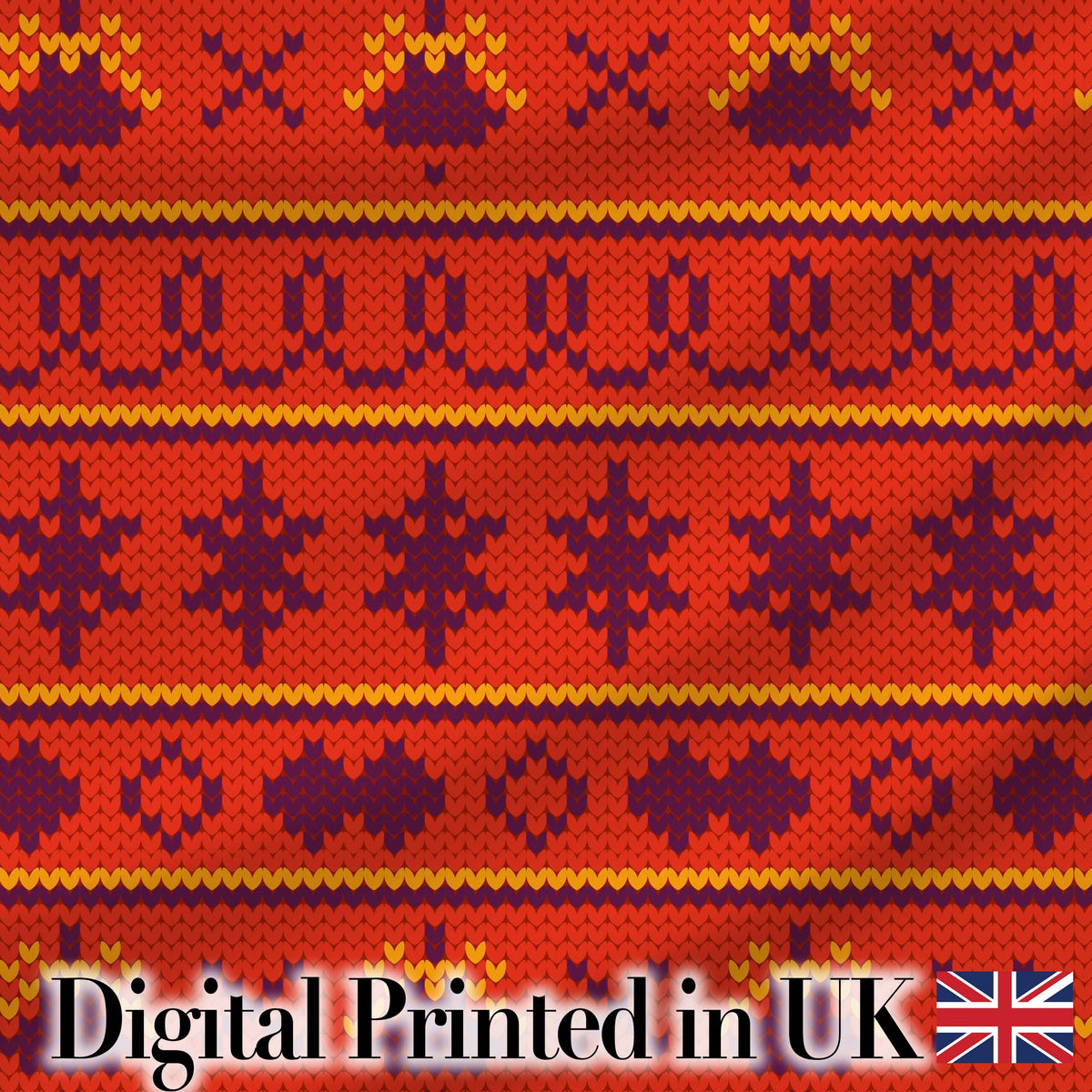 Cute Red Orange Knitted Heart Nordic Warm Festive Seamless Pattern Digital Print Fabric by the Metre UK Sewing Quilting Textile
