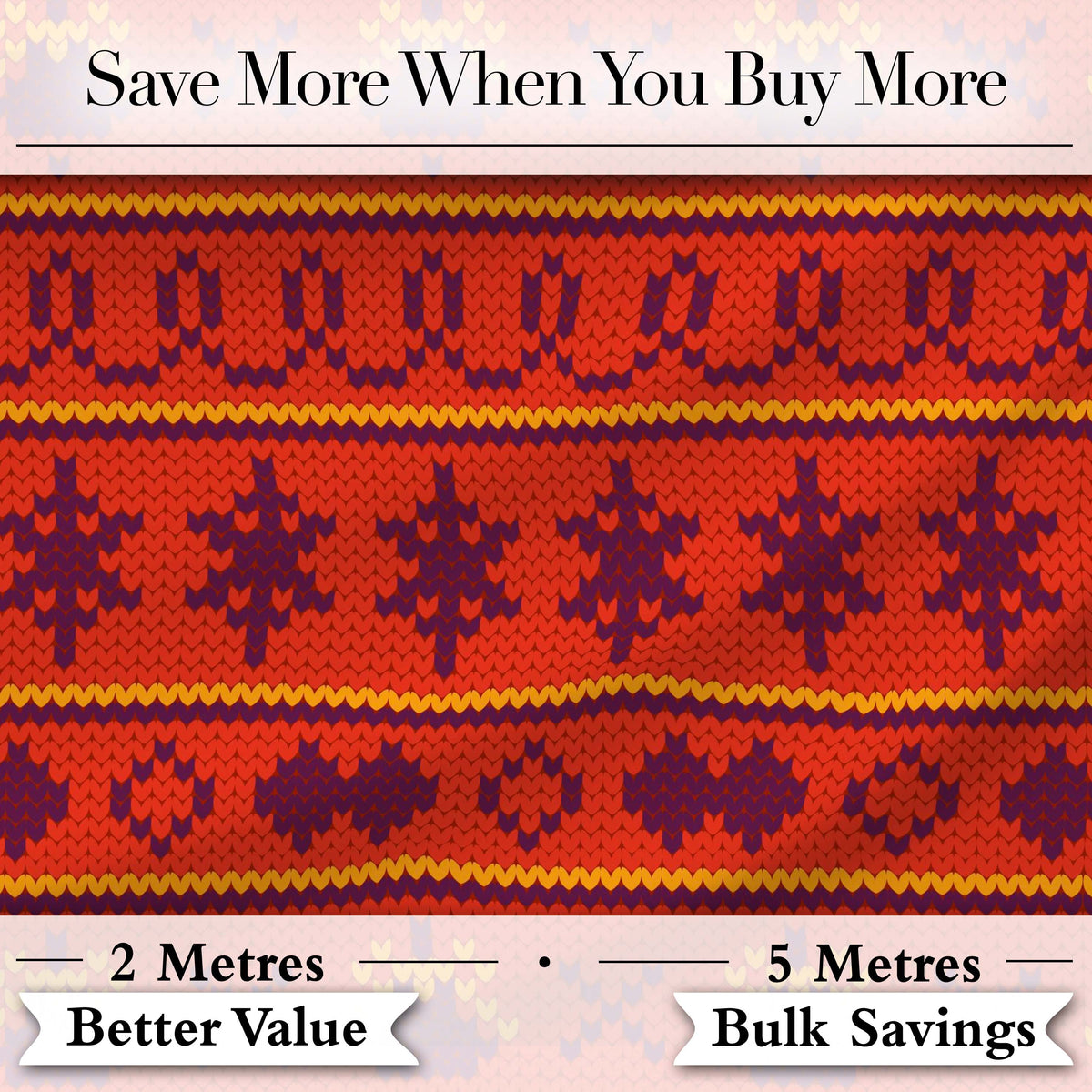 Cute Red Orange Knitted Heart Nordic Warm Festive Seamless Pattern Digital Print Fabric by the Metre UK Sewing Quilting Textile