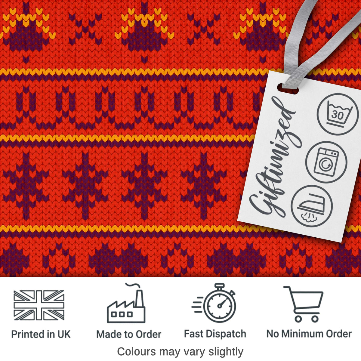 Cute Red Orange Knitted Heart Nordic Warm Festive Seamless Pattern Digital Print Fabric by the Metre UK Sewing Quilting Textile