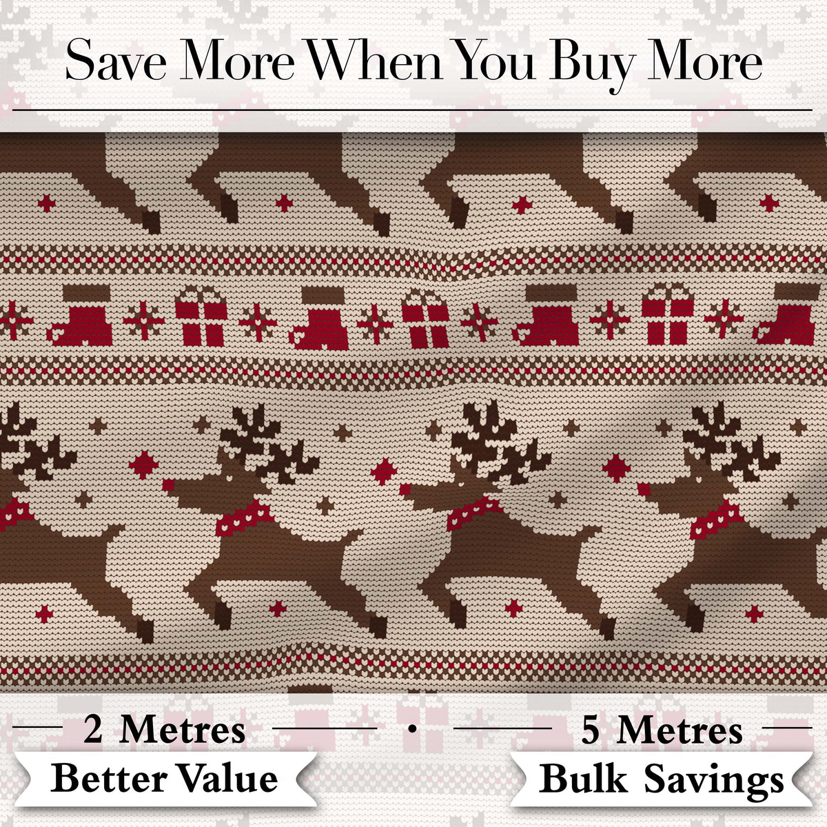 Cute Beige Nordic Reindeer Gift Christmas Knitted Seamless Pattern Digital Print Fabric by the Metre UK Sewing Quilting Textile