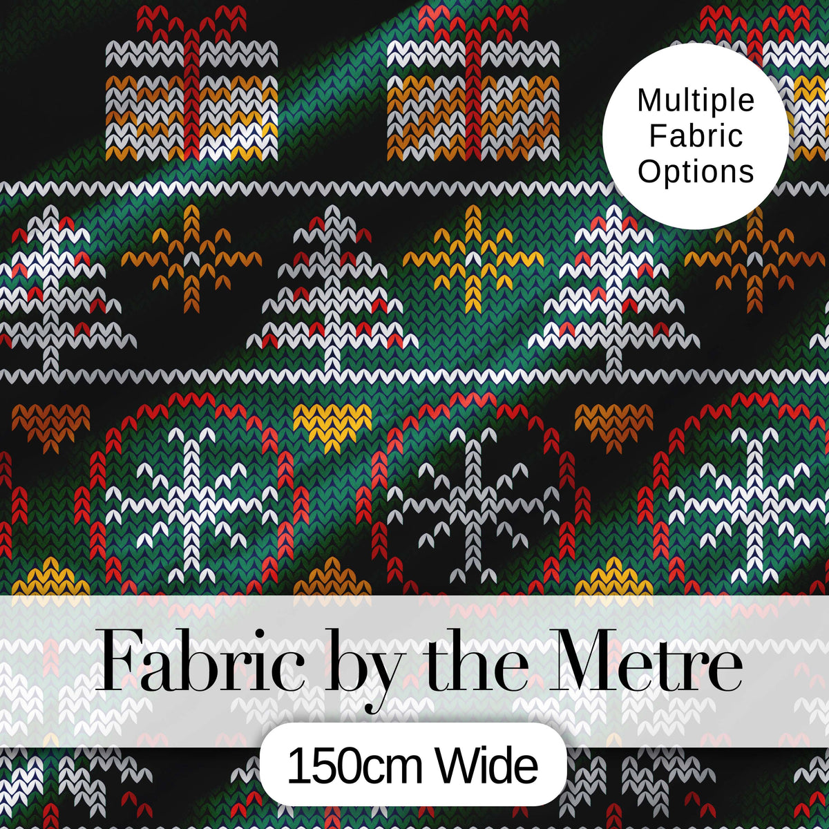 Cute Green Nordic Christmas Tree Snowflake Gift Knitted Seamless Pattern Digital Print Fabric by the Metre UK Sewing Quilting Textile