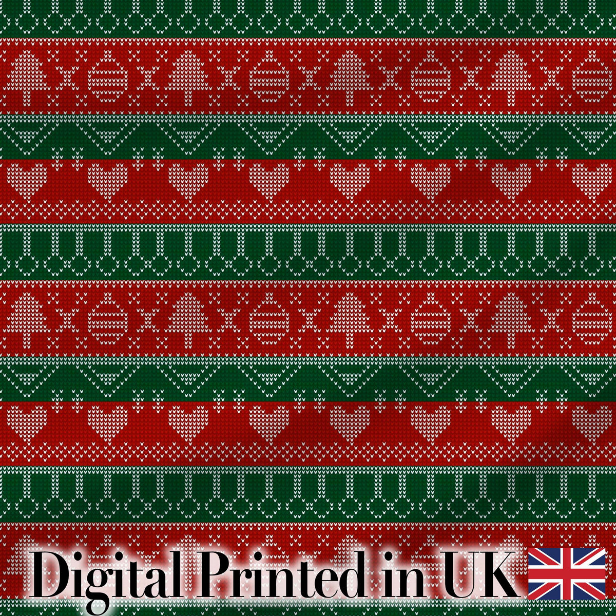 Classic Nordic Christmas Ornament Heart Stripe Knit Seamless Pattern Digital Print Fabric by the Metre UK Sewing Quilting Textile