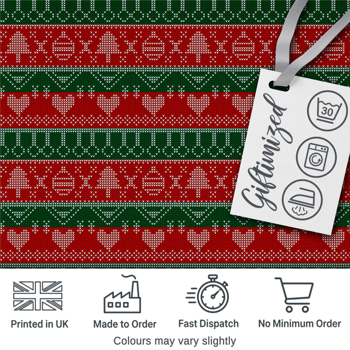Classic Nordic Christmas Ornament Heart Stripe Knit Seamless Pattern Digital Print Fabric by the Metre UK Sewing Quilting Textile