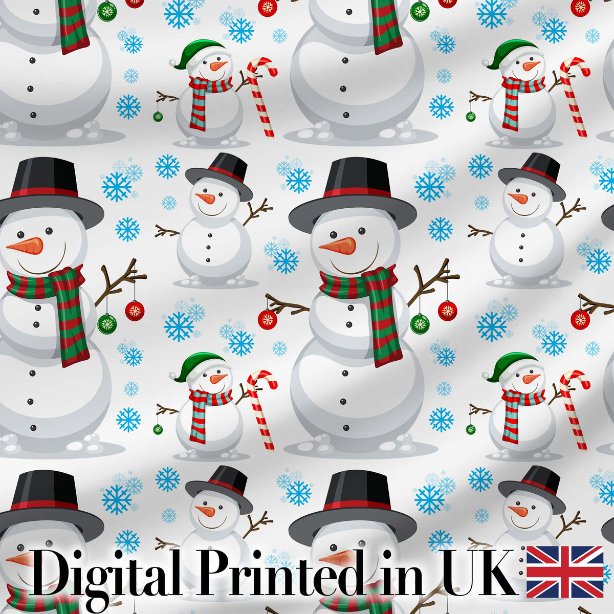 Happy Snowman Winter Holiday Seamless Pattern Digital Print Fabric by the Metre UK Sewing Quilting Textile