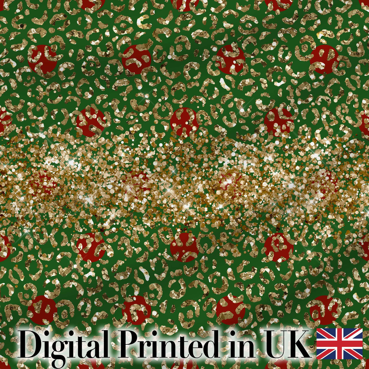 Festive Gold Leopard Print Glitter Christmas Seamless Pattern Digital Print Fabric by the Metre UK Sewing Quilting Textile