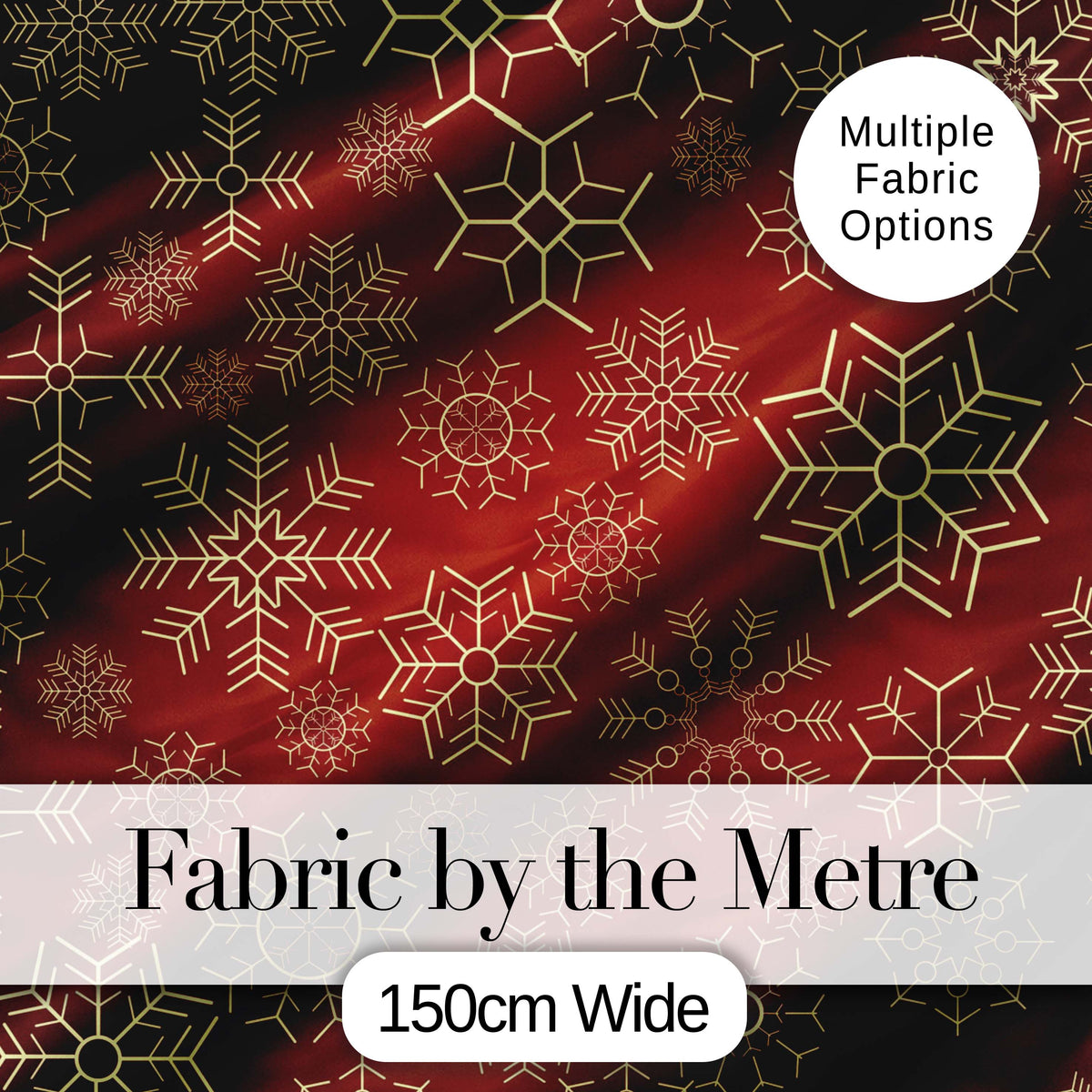 Elegant Gold Snowflake Red Background Christmas Seamless Pattern Digital Print Fabric by the Metre UK Sewing Quilting Textile