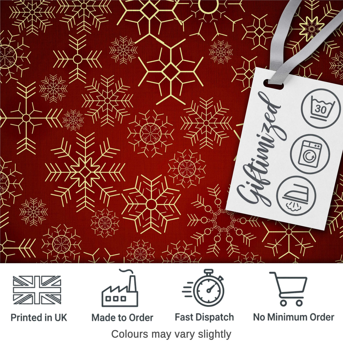 Elegant Gold Snowflake Red Background Christmas Seamless Pattern Digital Print Fabric by the Metre UK Sewing Quilting Textile