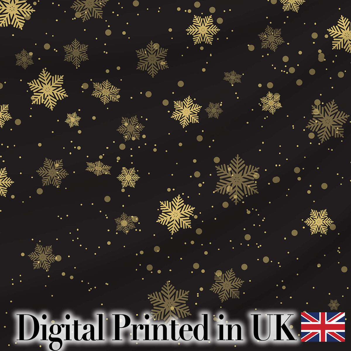 Luxury Gold Snowflake Black Background Christmas Seamless Pattern Digital Print Fabric by the Metre UK Sewing Quilting Textile