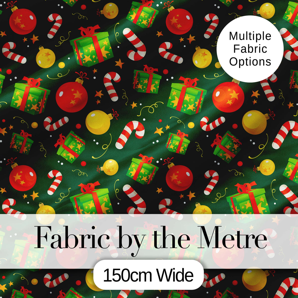 Christmas Gift Box Candy Cane Ornament Seamless Pattern Digital Print Fabric by the Metre UK Sewing Quilting Textile