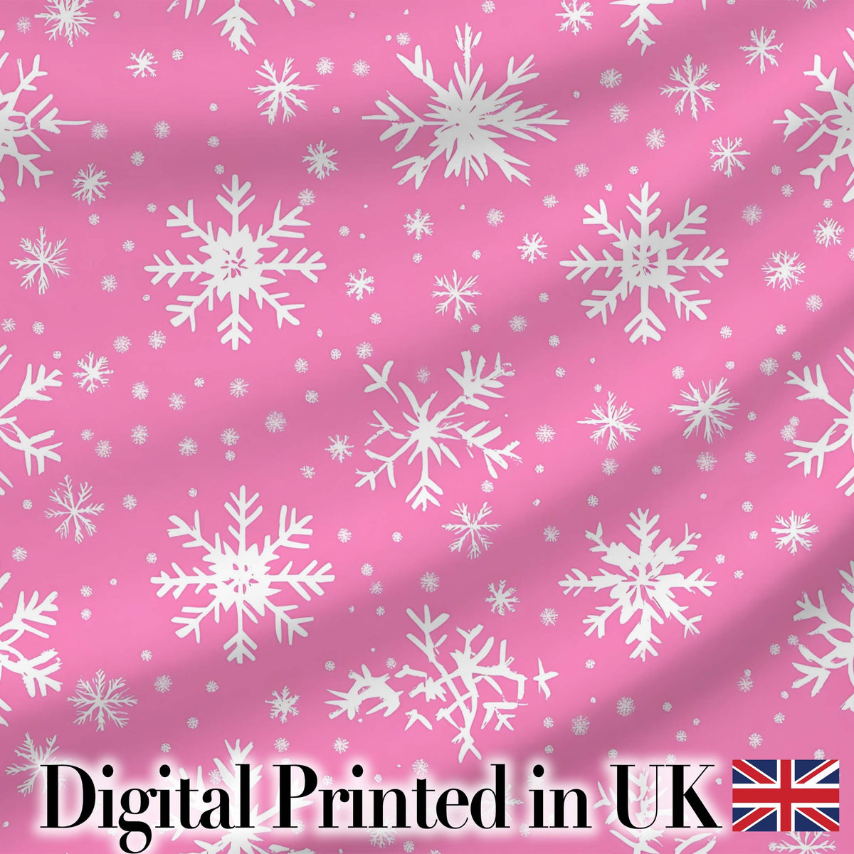Pink White Snowflake Winter Holiday Seamless Pattern Digital Print Fabric by the Metre UK Sewing Quilting Textile
