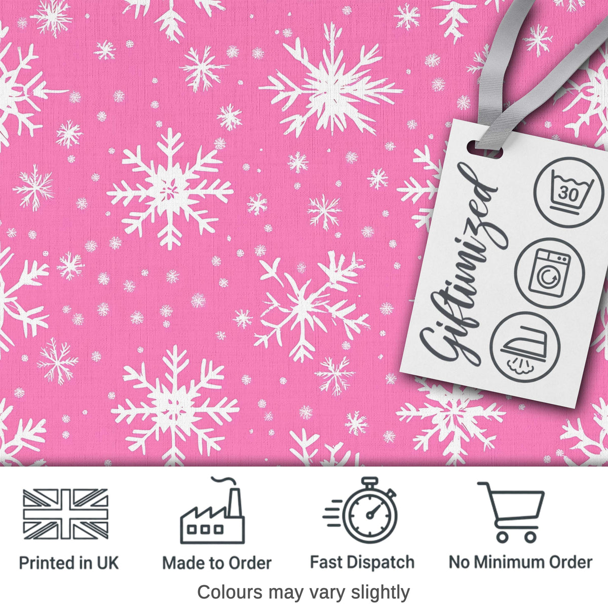 Pink White Snowflake Winter Holiday Seamless Pattern Digital Print Fabric by the Metre UK Sewing Quilting Textile