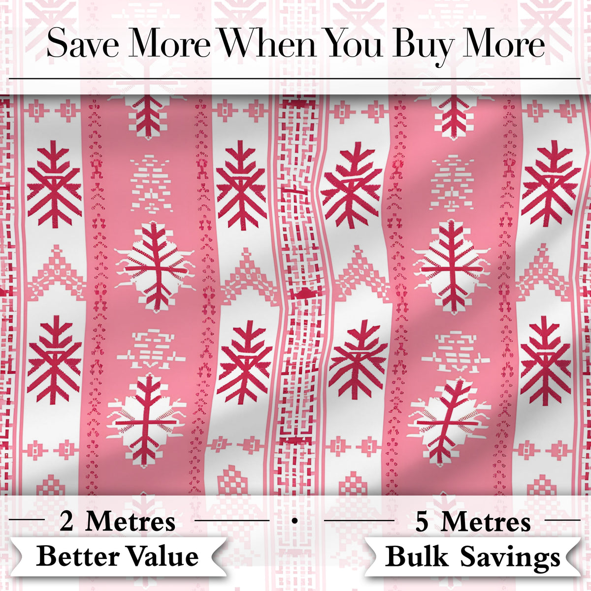 Scandinavian Pink Red Snowflake Nordic Seamless Pattern Digital Print Fabric by the Metre UK Sewing Quilting Textile