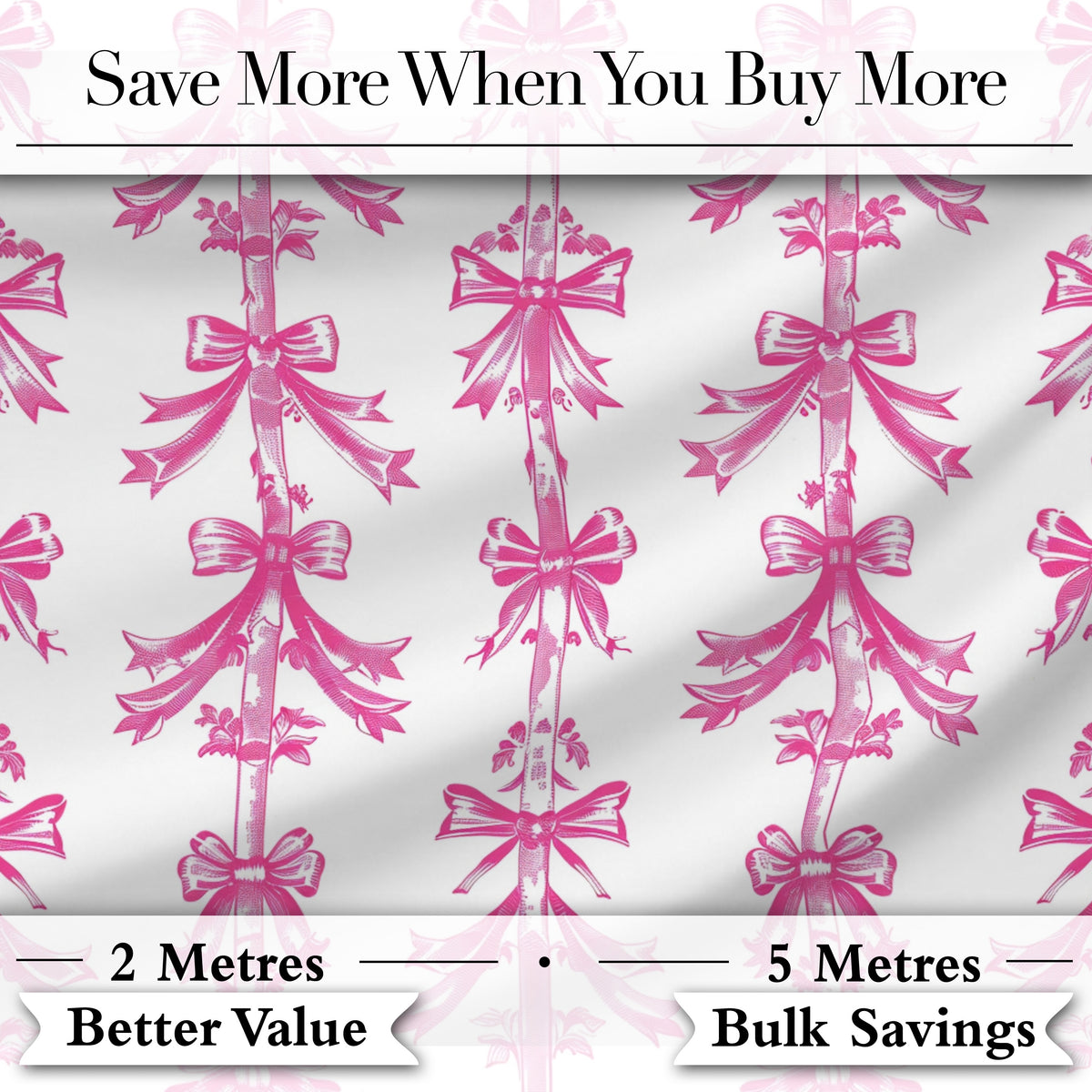Elegant Pink Ribbon Bow Vertical Stripe Seamless Pattern Digital Print Fabric by the Metre UK Sewing Quilting Textile