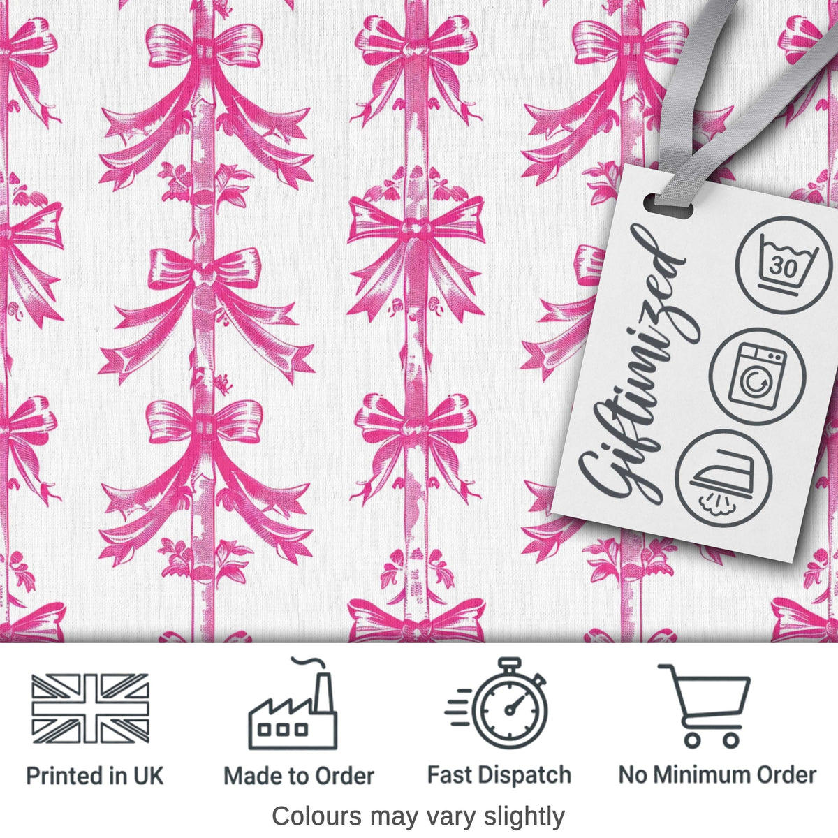 Elegant Pink Ribbon Bow Vertical Stripe Seamless Pattern Digital Print Fabric by the Metre UK Sewing Quilting Textile